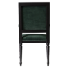 Square back side chair in black with green fabric behind