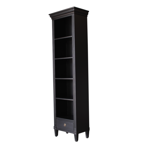 Slim bookcase in black finish side view